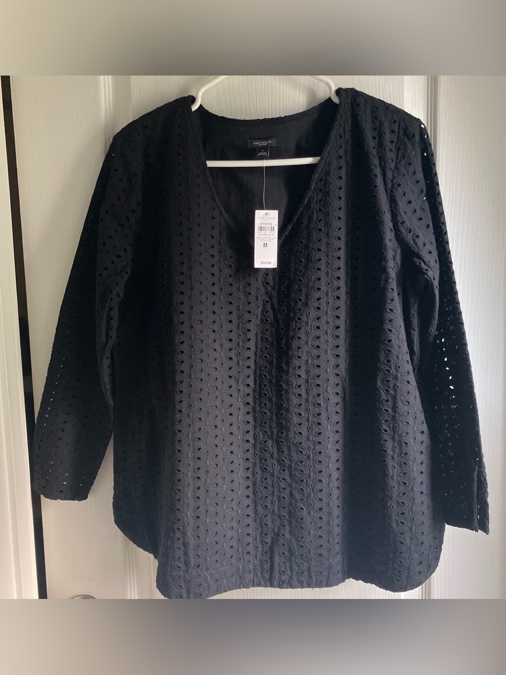 NWT Ann Taylor Factory black blouse with cutouts M
